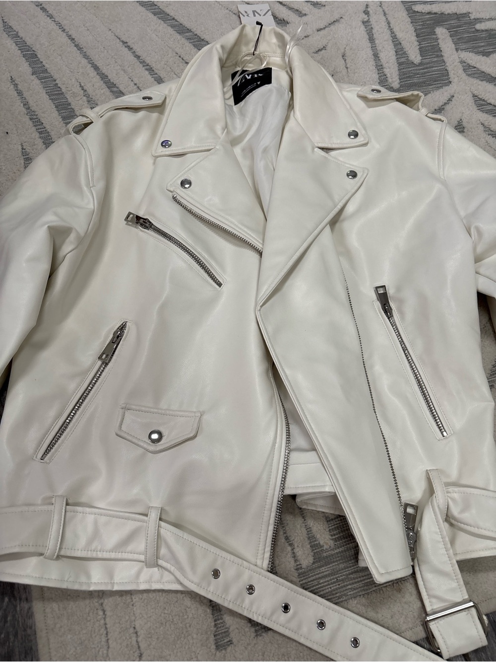 Zara Women’s White Faux Leather Motorcycle Jacket